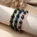 Close-up detail of hematite beads and luminous glass on three energy bracelets - 4# Mixed Three Color Style Collection / Set of 3 / Mixed Multicolor