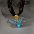 Unique luminous octopus pendant necklace with pearls and blue glow-in-the-dark effect - Gold Blue Glow Necklace