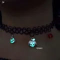 Close-up of black elastic choker with glowing green pumpkin charms for Halloween. - Pumpkin Green Glow (2#)