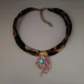 Luminous jellyfish pendant on leopard print ribbon necklace with pearl details - 5# Gold-Toned Rose Red Glow Necklace