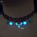 Detailed view of Halloween luminous choker with blue glowing skull and bead charms - Skull Blue Glow (3#)