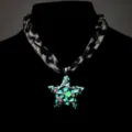 Luminous sea star necklace with glow texture and vintage leopard print fabric cord - Necklace / White K (Green Light)