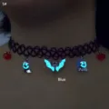 Detailed view of Halloween luminous choker featuring blue glowing ghost and bat charms - Bat Ghost Blue Glow (5#)