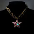 Vintage leopard print necklace featuring a luminous textured five-pointed star pendant - Necklace / Gold (Rose Red Light)