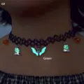 Close-up of Halloween elastic choker with luminous green ghost and bat charms. - Bat Ghost Green Glow (6#)
