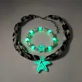 Lichtgevende zeester ketting en armband set met luipaardprint gloeiend in donker - Zilver Groen Lichtgevende Halsketting en Armband Set (27#)