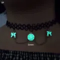 Noctilucent spider web choker with glowing green butterfly pendants for Halloween - Spider & Web Green Glow (8#)