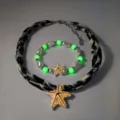 Lichtgevende zeester ketting en parelarmband set met glow-in-the-dark kralen strand - Zilver Oranje-rood Lichtgevende Halsketting en Armband Set (29#)