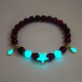 Luminous beaded bracelet featuring glowing star and teardrop charms on dark purple beads - #15 Golden Rose Red Tiger's Eye Bracelet
