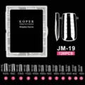 Detailed size chart for 120pcs JM-19 transparent nail forms showing dimensions from size 0 to 11 - JM19 / 120 Count