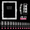 Size guide for 120pcs clear plastic nail molds with detailed length and width measurements - JM23 / 120 Count