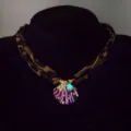 Luminous seashell pendant necklace with leopard print fabric strap and glowing star - 5 # Gold rose necklace