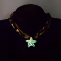 Lichtgevende zeester ketting met luipaardprint band die groen oplicht in het donker - Groen Lichtgevende Halsketting (2#) / Goud