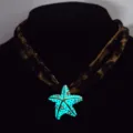 Lichtgevende turkooizen zeester hanger ketting met luipaardprint koord voor strand - Cyaan Lichtgevende Halsketting (3#) / Goud