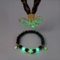 Luminous green octopus pendant necklace and star beaded bracelet set for beach vacations - Gold Green Glow Necklace Bracelet Set
