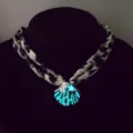 Luminous seashell pendant necklace with leopard print fabric scarf and blue glowing effect - 8 # White k blue green light necklace