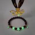 Luminous octopus choker necklace and glow-in-the-dark beaded bracelet jewelry set - Gold Orange-Red Glow Necklace Bracelet Set