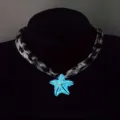 Lichtgevende blauwe zeester hanger ketting met trendy luipaardprint stoffen band - Blauw Lichtgevende Halsketting (6#)