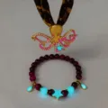 Glow-in-the-dark octopus choker and beaded star bracelet set for summer beach wear - Gold Rose Red Glow Necklace Bracelet Set