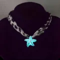 Lichtgevende zeester ketting met een modieus luipaardprint koord strandaccessoire - Cyaan Lichtgevende Halsketting (8#)