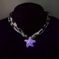 Dromerige paarse lichtgevende zeester hanger ketting met trendy luipaardprint riem - Rozerood Lichtgevende Halsketting (10#)
