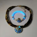 Luminous shell necklace and bracelet jewelry set with gold plating and pearl accents - Set / Gold Blue Glow Necklace Bracelet Set