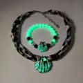 Luminous shell necklace and bracelet set with glowing beads for beach vacation. - 27#白K绿光项链手串套装