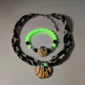 Luminous shell necklace and bracelet set with neon green beads for beach holidays. - 29#白K橙红项链手串套装
