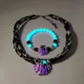 Luminous shell necklace and beaded bracelet set with glowing effect for beach vacation - 30#白K玫红项链手串套装