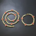 Elegantes goldfarbenes Tennis-Schmuckset mit roten Emaille-Herzen und Kristallen - Armband / 18cm / Gold (Rotes Herz)