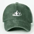Cappellino da baseball vintage verde lavato con ricamo minimalista della montagna - Taglia unica / Verde