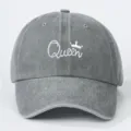 Berretto da baseball in poliestere lavato grigio con ricamo Queen e grafica corona - Taglia unica / Grigio