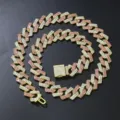 Hip-Hop-Cuban-Link-Halskette mit rosa und weißen Strasssteinen und Diamantschliff - 50cm / Gold