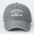Cappellino da baseball in cotone lavato grigio con stampa 'Support Day Drinking'. - Taglia unica / Grigio