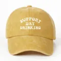 Cappellino da baseball giallo lavato vintage con stampa bianca 'Support Day Drinking' - Taglia unica / Giallo