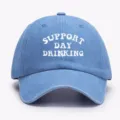 Cappello da baseball in denim azzurro unisex con stampa Support Day Drinking bianca - Taglia unica / Azzurro
