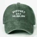 Cappellino da baseball classico in denim lavato verde scuro con stampa Support Day Drinking bianca - Taglia unica / Verde
