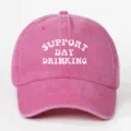 Cappellino da baseball rosa in cotone lavato con stampa bianca Support Day Drinking - Taglia unica / Rosso rosa