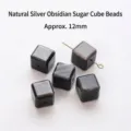 Natural silver obsidian cube beads for DIY jewelry making, 12mm size. - Natural Silver Obsidian Cube