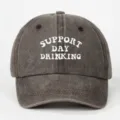 Berretto da baseball grigio lavato con stampa bianca Support Day Drinking - Taglia unica / Marrone