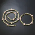 Exquisites Halsketten und Armband Set mit rosa Herzanhängern und funkelnden Strasssteinen - Armband / 18cm / Gold (Rosa Herz)
