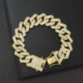 Detailansicht des 20mm iced out Rhombus-Cuban-Gliederkettenarmbands für Herren in Goldoptik - Armband / 7 Zoll (18 cm) / Gold