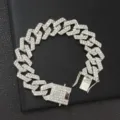 Nahaufnahme des 20 mm breiten, eisigen, silbernen Rauten-Gliederkettenarmbands für Herren - Armband / 7 Zoll (18 cm) / Silber