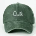 Berretto da baseball regolabile in poliestere lavato con ricamo Queen in verde vintage - Taglia unica / Verde