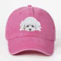 Rosa gewaschene Baseballkappe aus Baumwolle mit süßem weißem Hundemuster für Freizeit - Einheitsgröße / Fuchsia