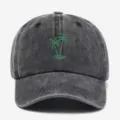 Cappellino da baseball in cotone lavato grigio con ricamo di palme verdi per l'estate - Taglia unica / Nero