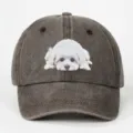 Gewaschene graue Baseballkappe mit süßem weißen Hundemotiv für lässigen Outdoor-Streetwear - Einheitsgröße / Braun