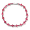 Close-up detail of a silver tennis bracelet featuring red rhinestone cross clusters. - 8inch(20cm) / Silver Tone Rose Red