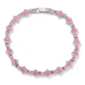 Detail shot of a 6mm silver-toned tennis bracelet featuring pink rhinestone cross motifs. - 8inch(20cm) / Silver Tone Pink