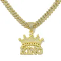 Close-up detail of a hip-hop iced out crown KING pendant necklace in gold finish - Pendant Only (Without Chain) / Gold